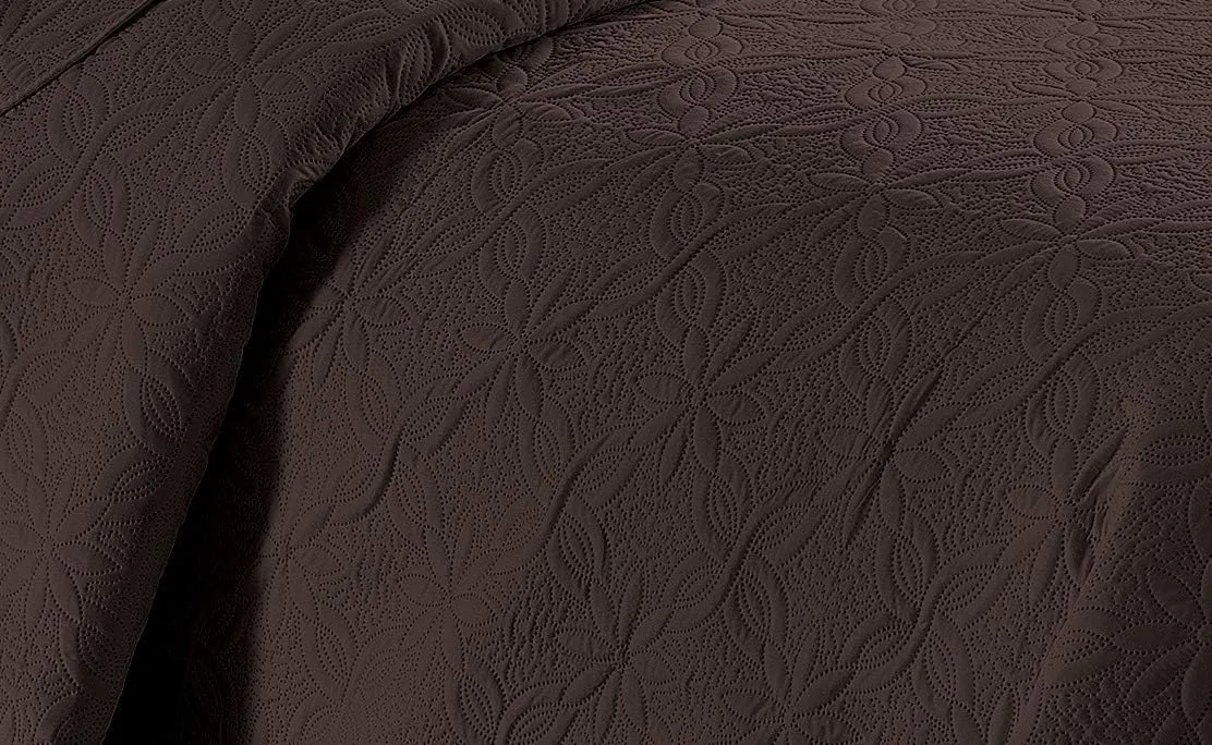 Fancy Linen 3pc Embossed Coverlet Bedspread Set Oversized Bed Cover Solid Floral Daisy Pattern New # Allis (King/California King, Coffee)