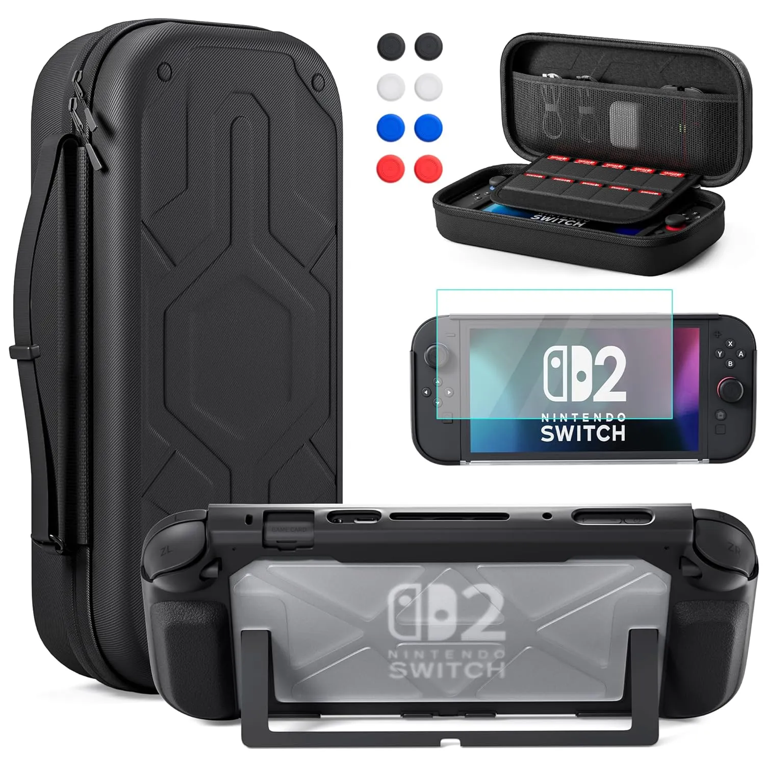 FANPL Case Bundle for Nintendo Switch 2 (2025) Accessories, Carrying Case for Switch 2 and Joy Con Controller with Hard Protective Cover and Screen protector, 8 Thumb Grips, Mecha Style Design