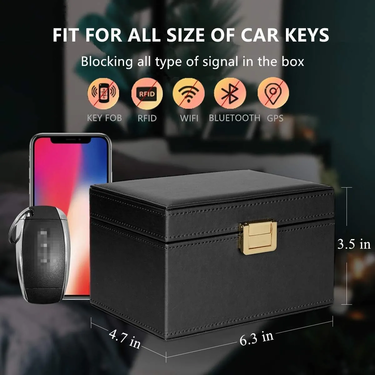 Faraday Box for Car Keys Key Fob Protector Box Leather Key Fob Signal Blocker RFID Box for Car Keys Single Lock Keyless Entry OBD Blocker Signal Blocking Box for Car Theft Prevention(16 * 12 * 9.8cm)