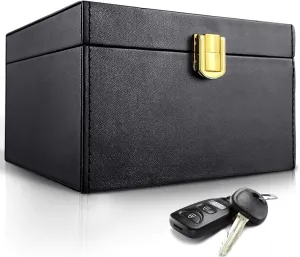 Faraday Box for Car Keys Key Fob Protector Box Leather Key Fob Signal Blocker RFID Box for Car Keys Single Lock Keyless Entry OBD Blocker Signal Blocking Box for Car Theft Prevention(16 * 12 * 9.8cm)