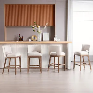 Farmhouse Bar Stools Set of 4, 26" Counter Height Barstools, Linen Upholstered Barstools with Open Back for Kitchen Island/Breakfast Bar/Home Pub, Beige
