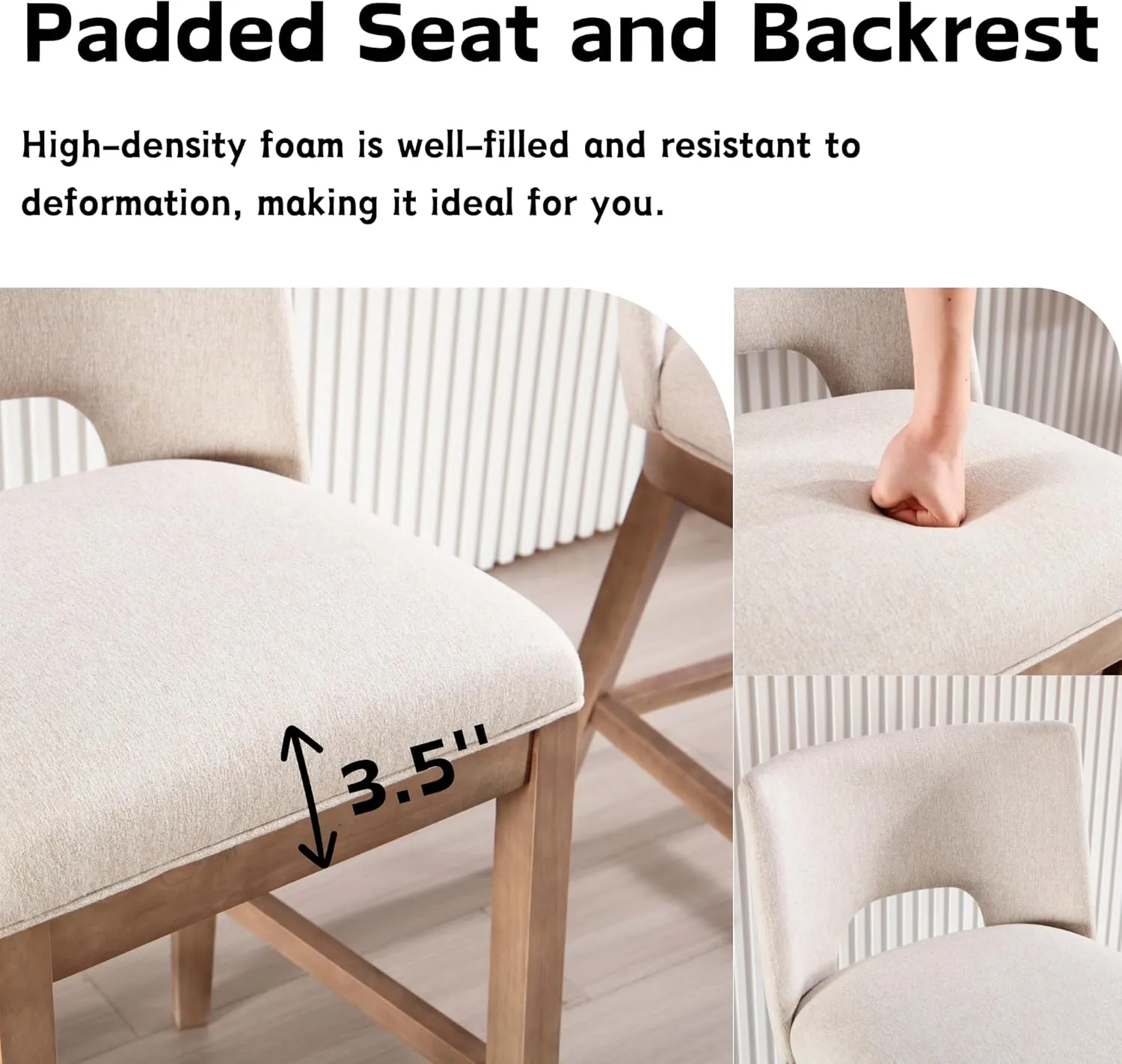 Farmhouse Bar Stools Set of 4, 26" Counter Height Barstools, Linen Upholstered Barstools with Open Back for Kitchen Island/Breakfast Bar/Home Pub, Beige
