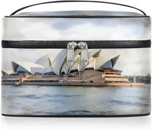 Fashion Sydney Opera House Makeup Bag,Australian Scenery Portable Cosmetic Bag, Large Capacity Travel Toiletry Bag Wash Bag with Compartments and Handles- Cosmetic Case Organizer for Ladies Traveling