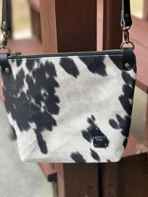 Faux Cowhide Cross Body Purse, Black and White
