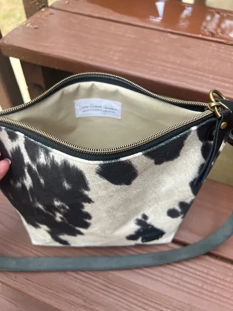 Faux Cowhide Cross Body Purse, Black and White