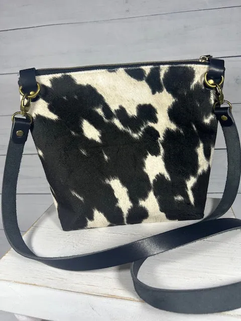 Faux Cowhide Cross Body Purse, Black and White