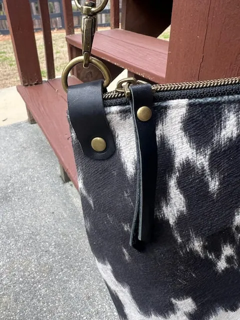 Faux Cowhide Cross Body Purse, Black and White