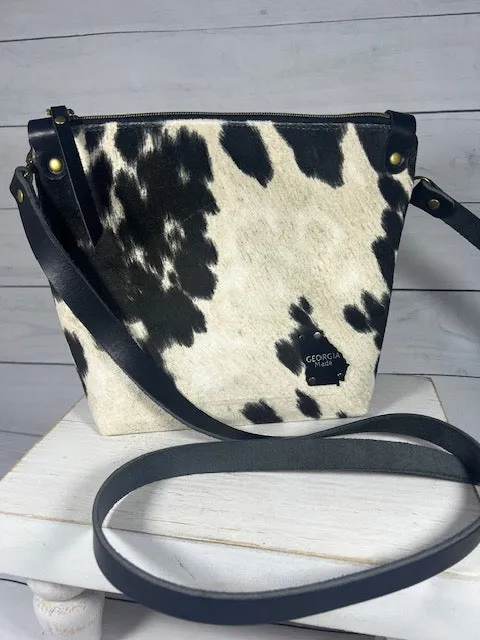 Faux Cowhide Cross Body Purse, Black and White