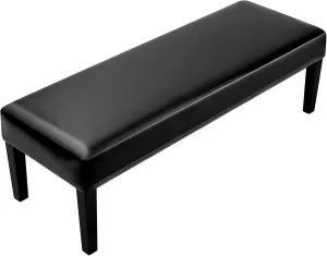 Faux Leather Dining Bench Cover - Anti-Dust Waterproof Bench Slipcover Stretch Seat Cushion Protector for Bedroom, Kitchen, Hotel, Banquet (Pu Black)