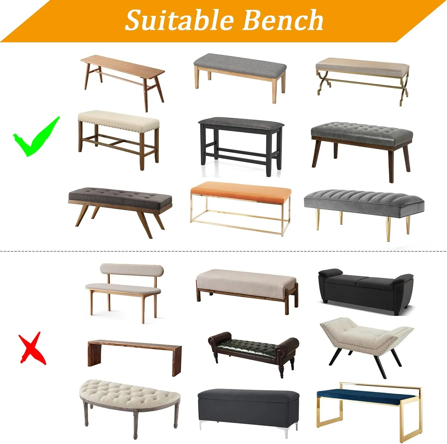 Faux Leather Dining Bench Cover - Anti-Dust Waterproof Bench Slipcover Stretch Seat Cushion Protector for Bedroom, Kitchen, Hotel, Banquet (Pu Black)