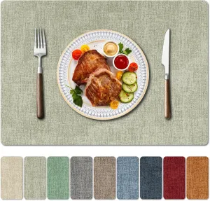 Faux Leather Heat Resistant Placemats Set of 8 – Waterproof Oilproof Wipeable Dining PU Vinyl Place Mat Easy Clean Table Mats for Kitchen/Dining/Party/Holiday, Grass Green