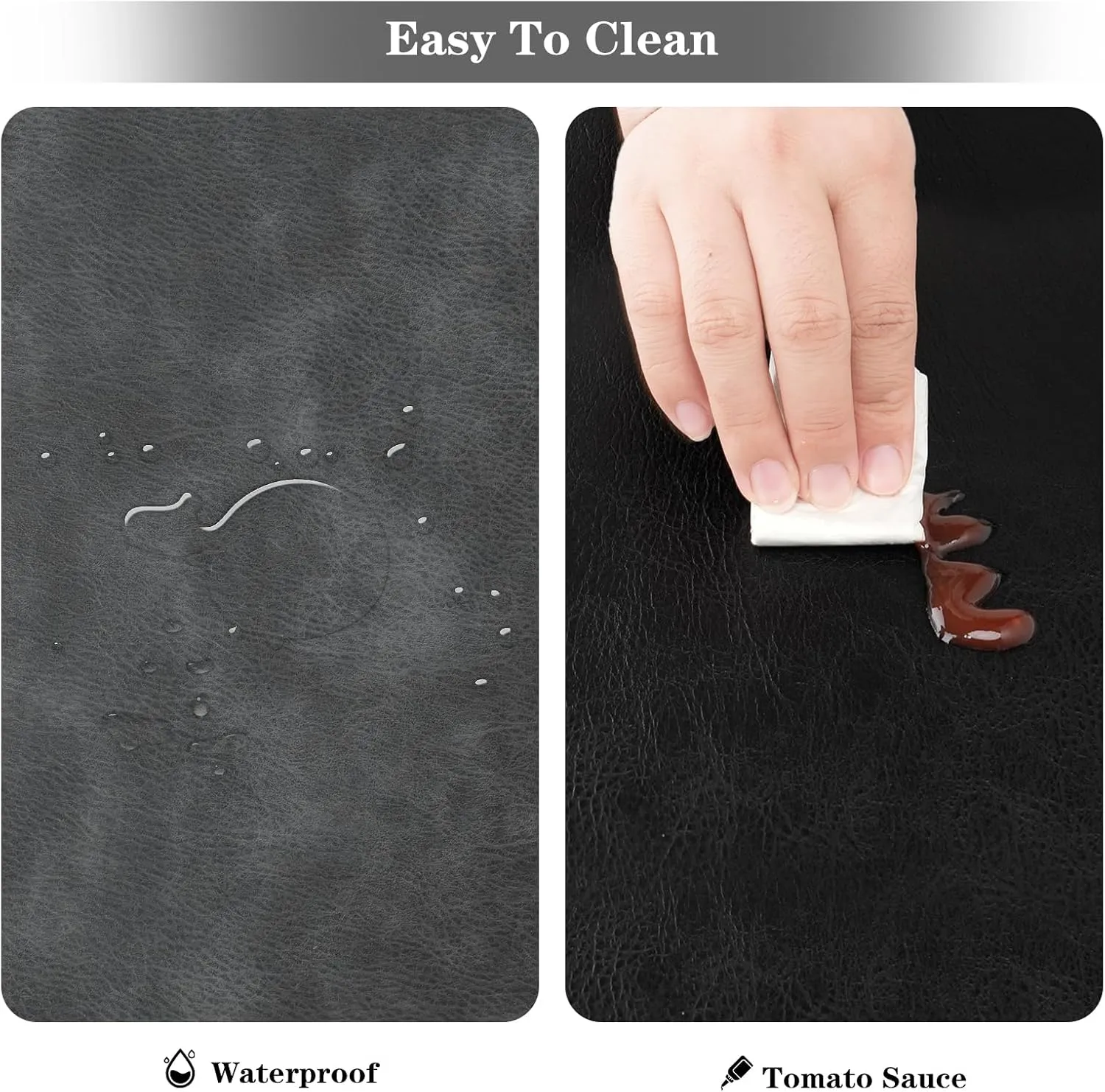 Faux Leather Placemats and Coasters, Washable Reversible Placemats Set of 4 Cowhide Pattern Place Mats Waterproof Non-Slip Kitchen Dining Table Mats Drink Coasters (Gray Black, 4)