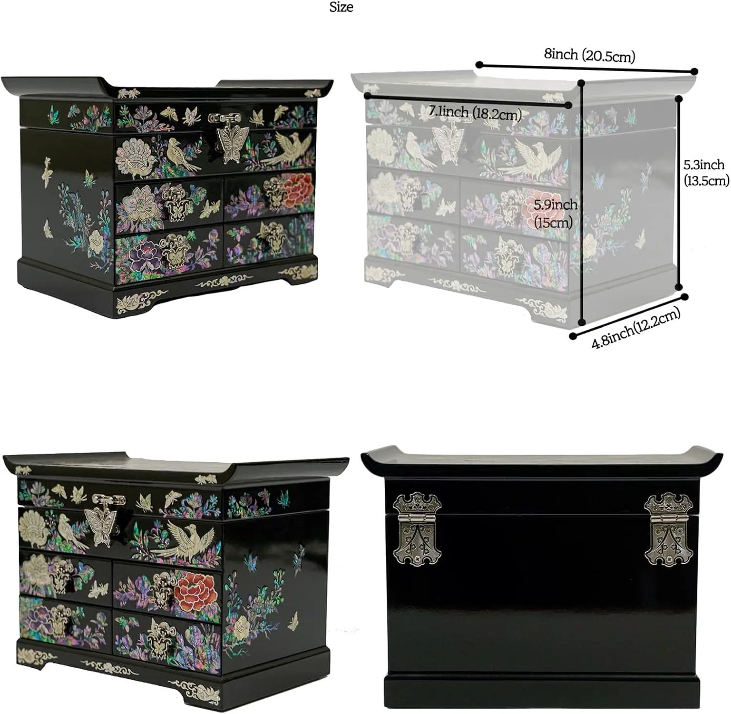 February Mountain Mother of Pearl Wooden Jewelry Organizer Box – Jewelry Storage Box for Women, Features Spacious Drawers, Ideal for Rings, Bracelets, Watches, Chains, Accessories (Peacock)