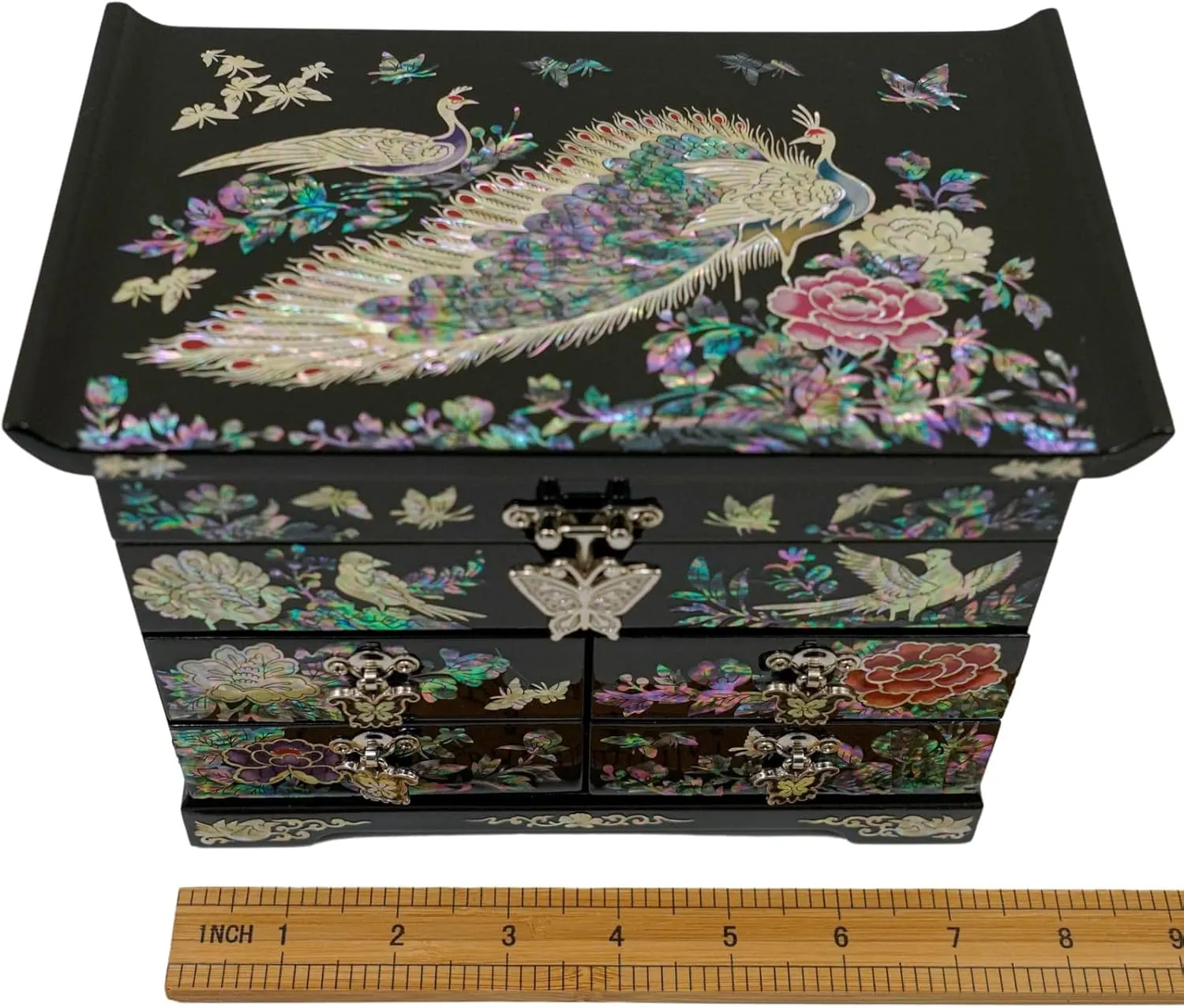 February Mountain Mother of Pearl Wooden Jewelry Organizer Box – Jewelry Storage Box for Women, Features Spacious Drawers, Ideal for Rings, Bracelets, Watches, Chains, Accessories (Peacock)