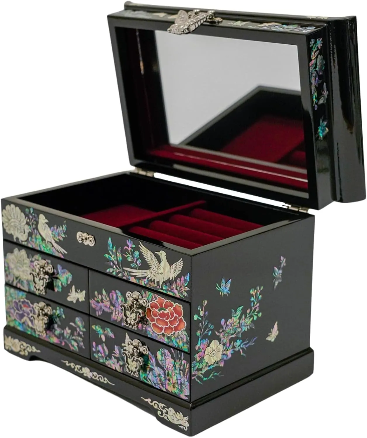 February Mountain Mother of Pearl Wooden Jewelry Organizer Box – Jewelry Storage Box for Women, Features Spacious Drawers, Ideal for Rings, Bracelets, Watches, Chains, Accessories (Peacock)