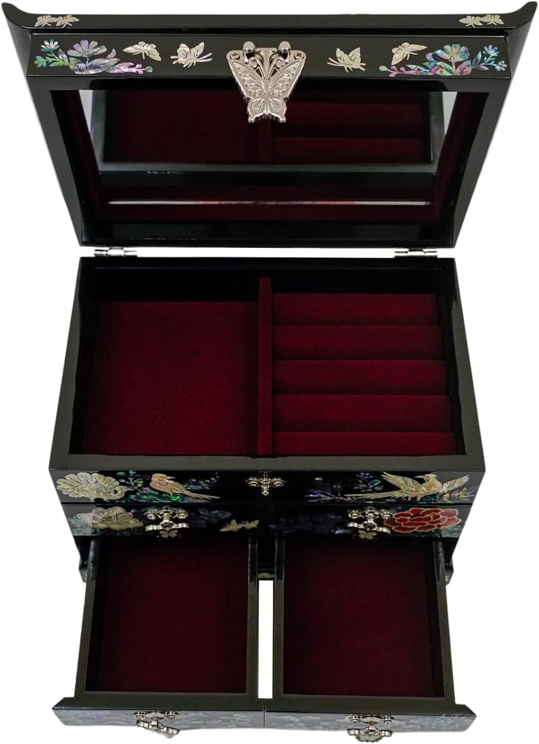 February Mountain Mother of Pearl Wooden Jewelry Organizer Box – Jewelry Storage Box for Women, Features Spacious Drawers, Ideal for Rings, Bracelets, Watches, Chains, Accessories (Peacock)