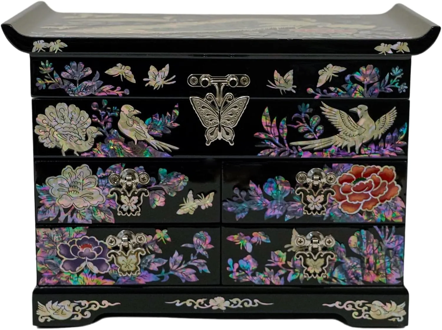 February Mountain Mother of Pearl Wooden Jewelry Organizer Box – Jewelry Storage Box for Women, Features Spacious Drawers, Ideal for Rings, Bracelets, Watches, Chains, Accessories (Peacock)