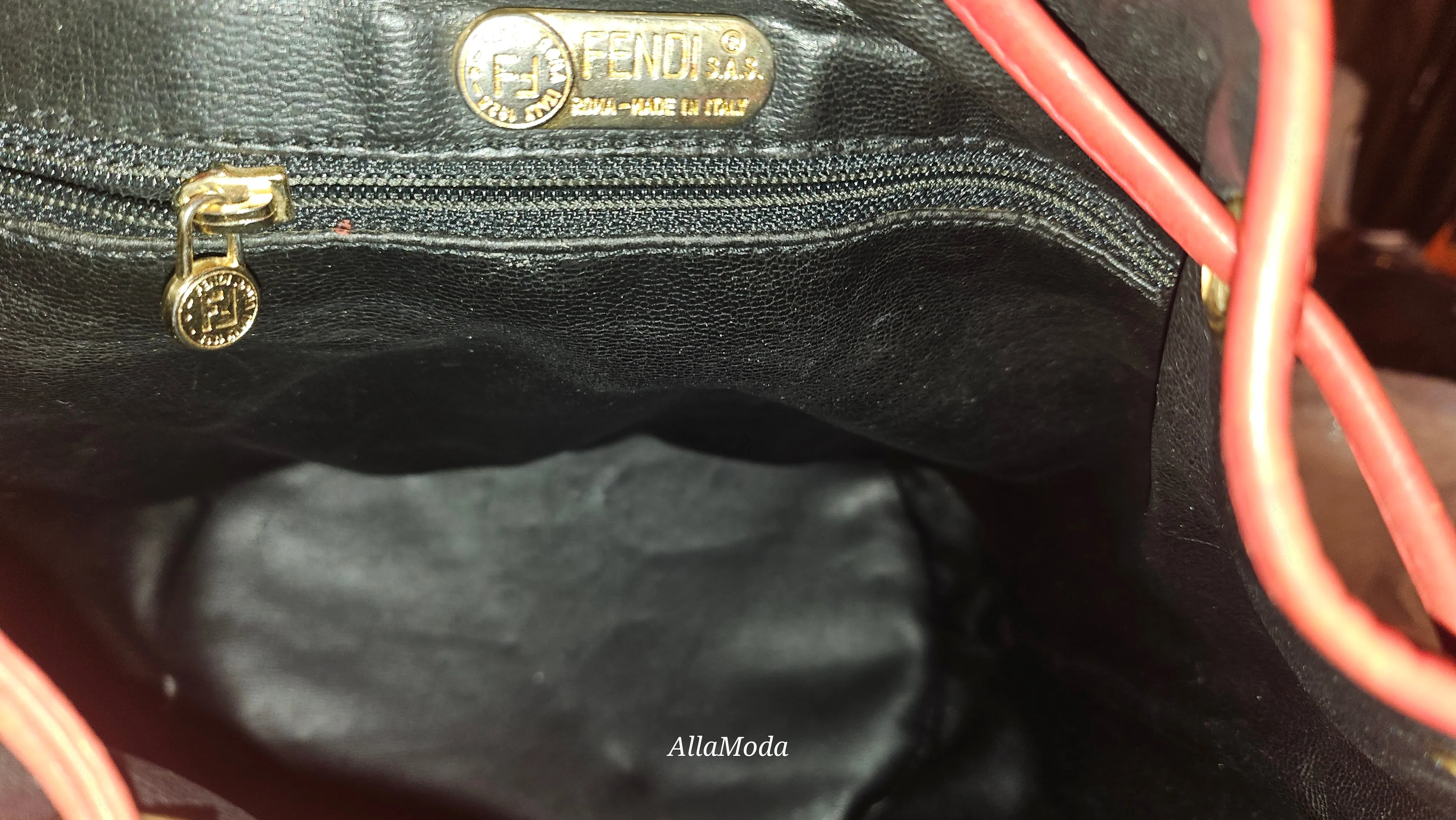 Fendi Red Intrecciato Leather Crossbody Bucket Bag