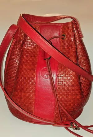 Fendi Red Intrecciato Leather Crossbody Bucket Bag