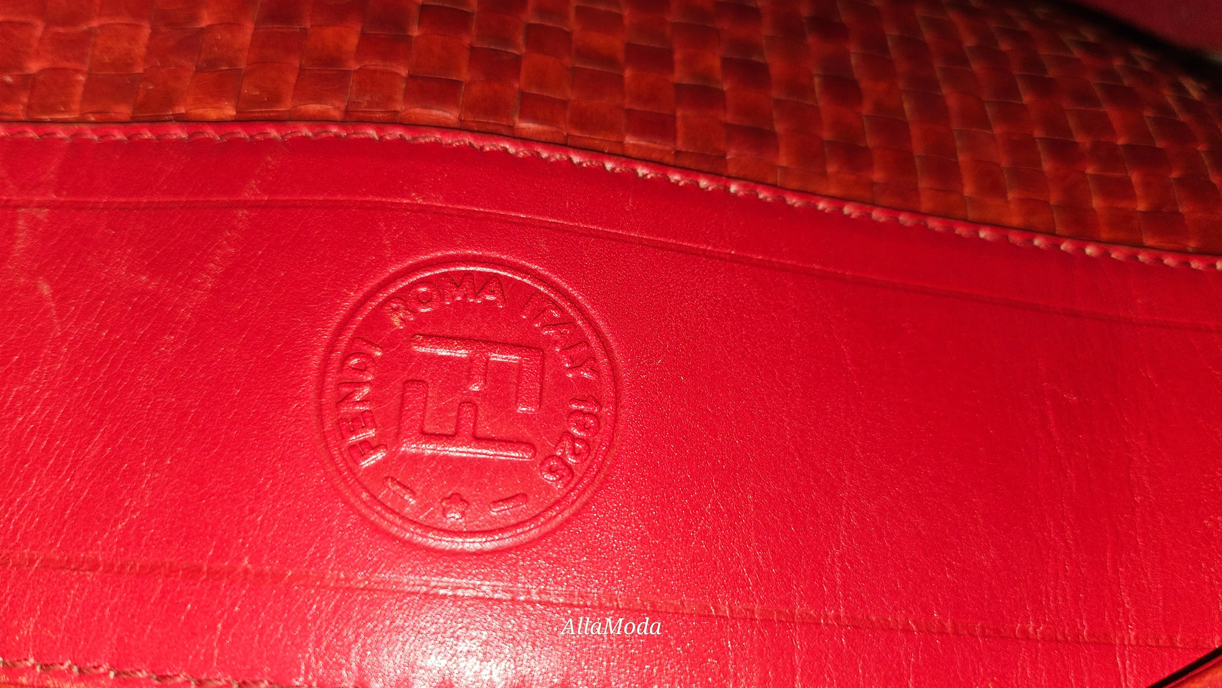 Fendi Red Intrecciato Leather Crossbody Bucket Bag