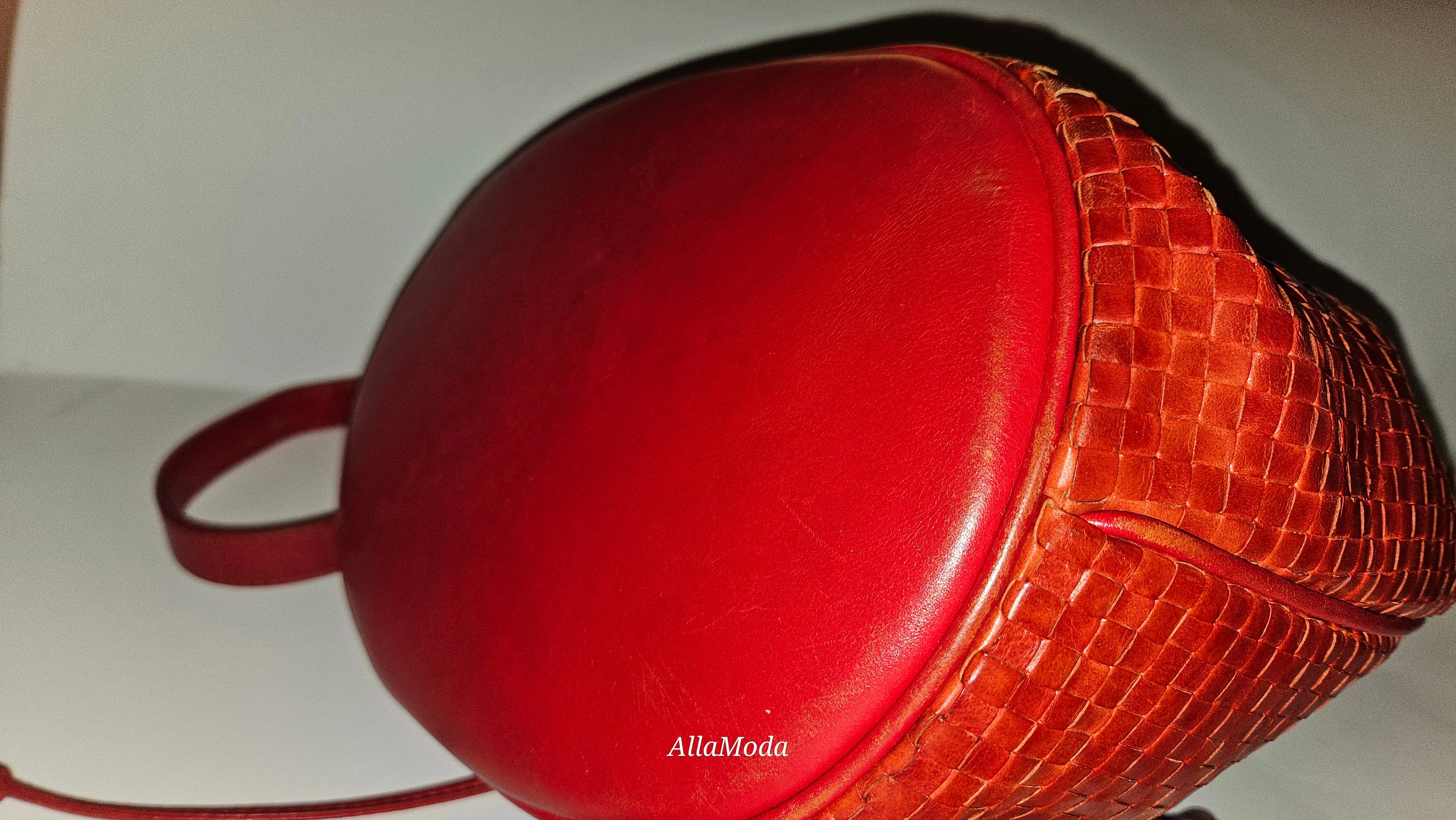 Fendi Red Intrecciato Leather Crossbody Bucket Bag