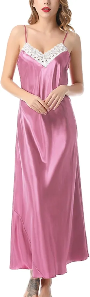 FEOYA Women's 2 Pcs Ice Silky Pajama Set Full Slip Camisole Nightdress Bathrobe Set