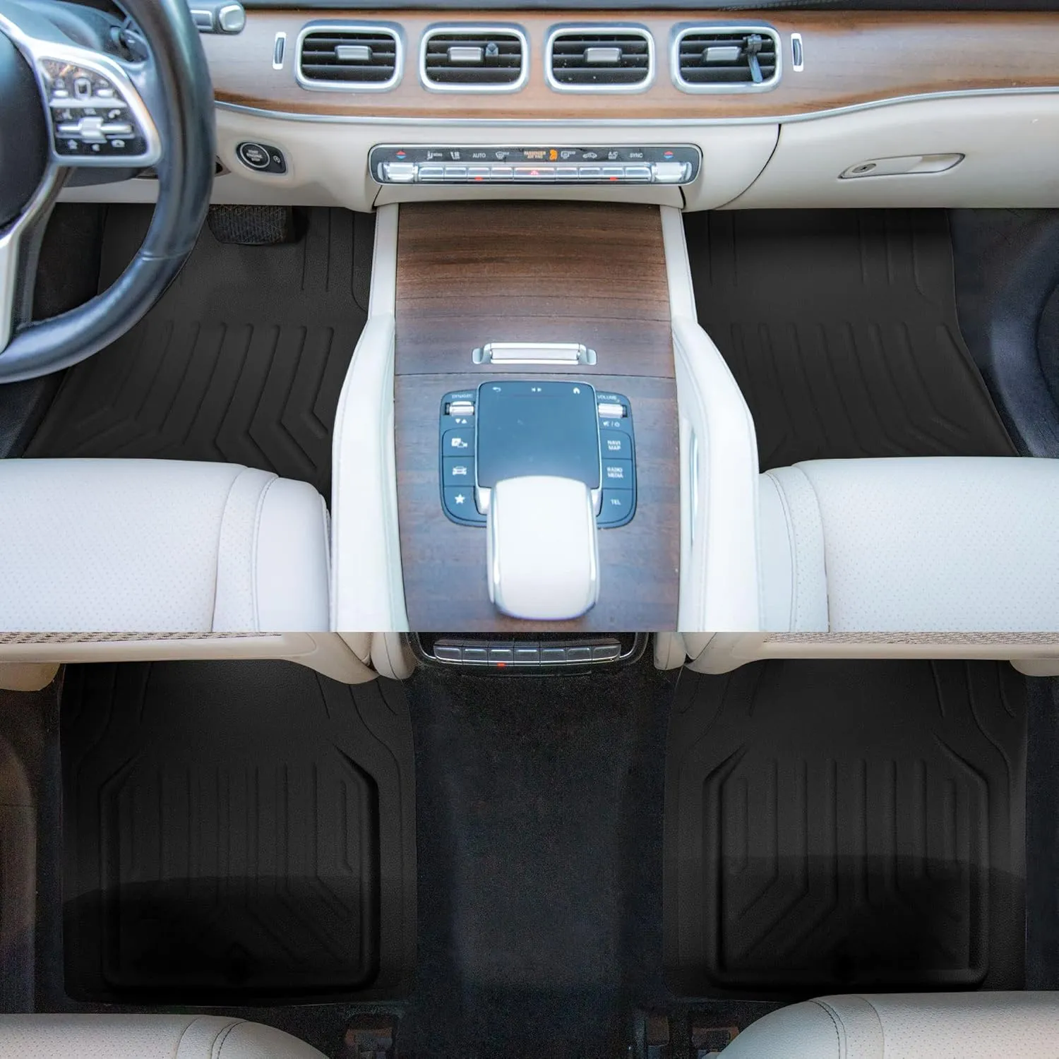 FH Group Automotive Floor Mats - Faux Leather Deep Dish Floor Mats, Trim-to-Fit Floor Mats for Cars, Universal Fit Floor Mats Full Set, Car Mats for Most Sedan, SUV, Truck Floor Mats Black