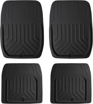 FH Group Automotive Floor Mats - Faux Leather Deep Dish Floor Mats, Trim-to-Fit Floor Mats for Cars, Universal Fit Floor Mats Full Set, Car Mats for Most Sedan, SUV, Truck Floor Mats Black