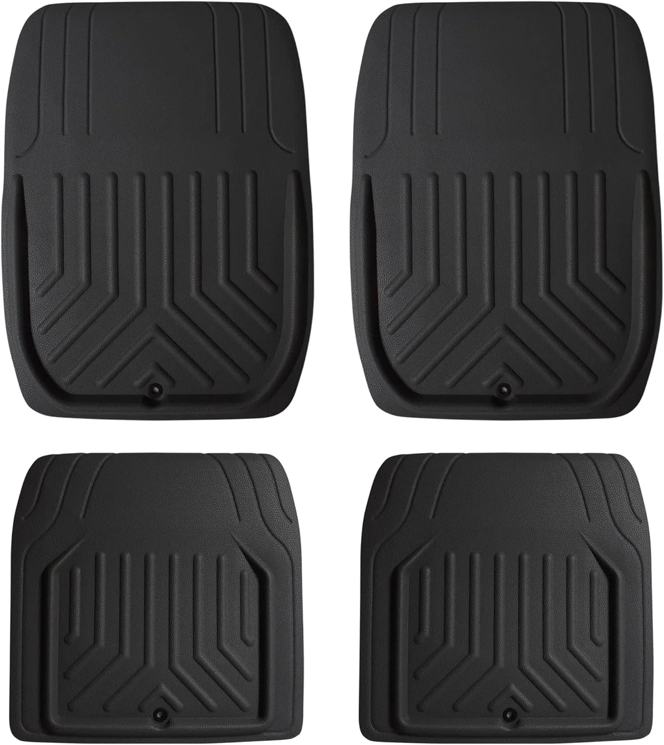 FH Group Automotive Floor Mats - Faux Leather Deep Dish Floor Mats, Trim-to-Fit Floor Mats for Cars, Universal Fit Floor Mats Full Set, Car Mats for Most Sedan, SUV, Truck Floor Mats Black