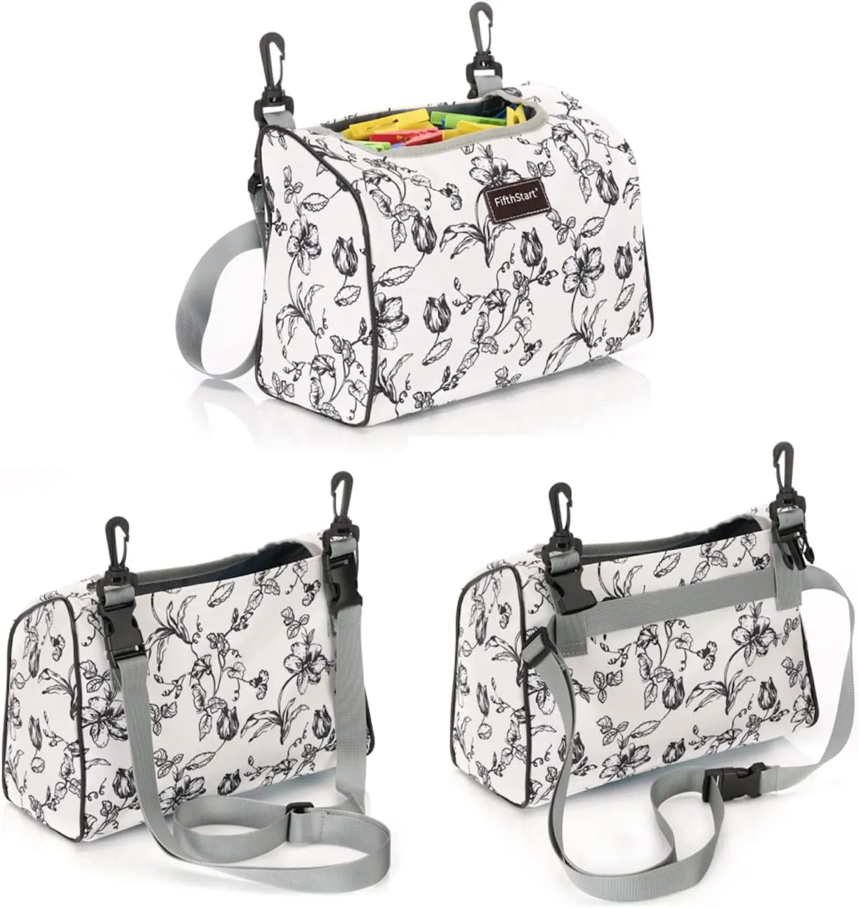 FifthStart Beige Flora Wearable Clothespin Bag with Shoulder & Waist Strap - Clothes Pin Bag Holds Up to 300 Medium Clothespins