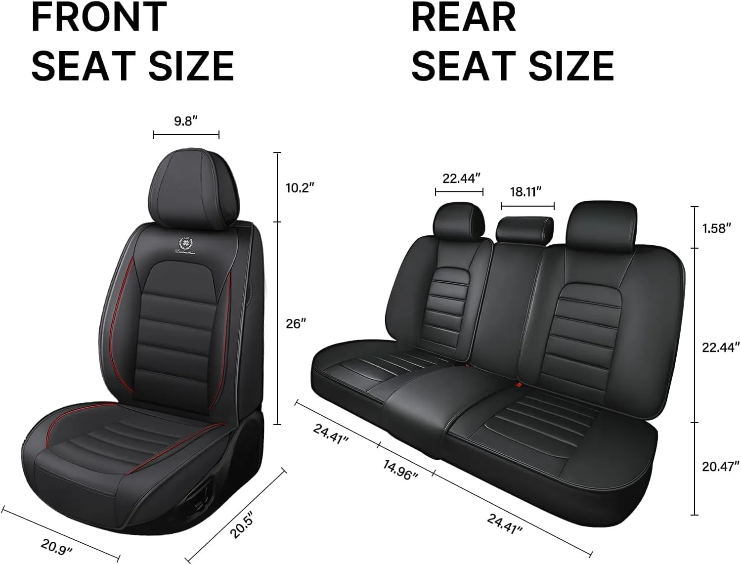 Fit for 98% of BMW Car Seat Covers, Full Surround Faux Leather Anti-Slip Waterproof Auto Seat Cover(Black&Red,Full Set)