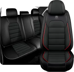 Fit for 98% of BMW Car Seat Covers, Full Surround Faux Leather Anti-Slip Waterproof Auto Seat Cover(Black&Red,Full Set)