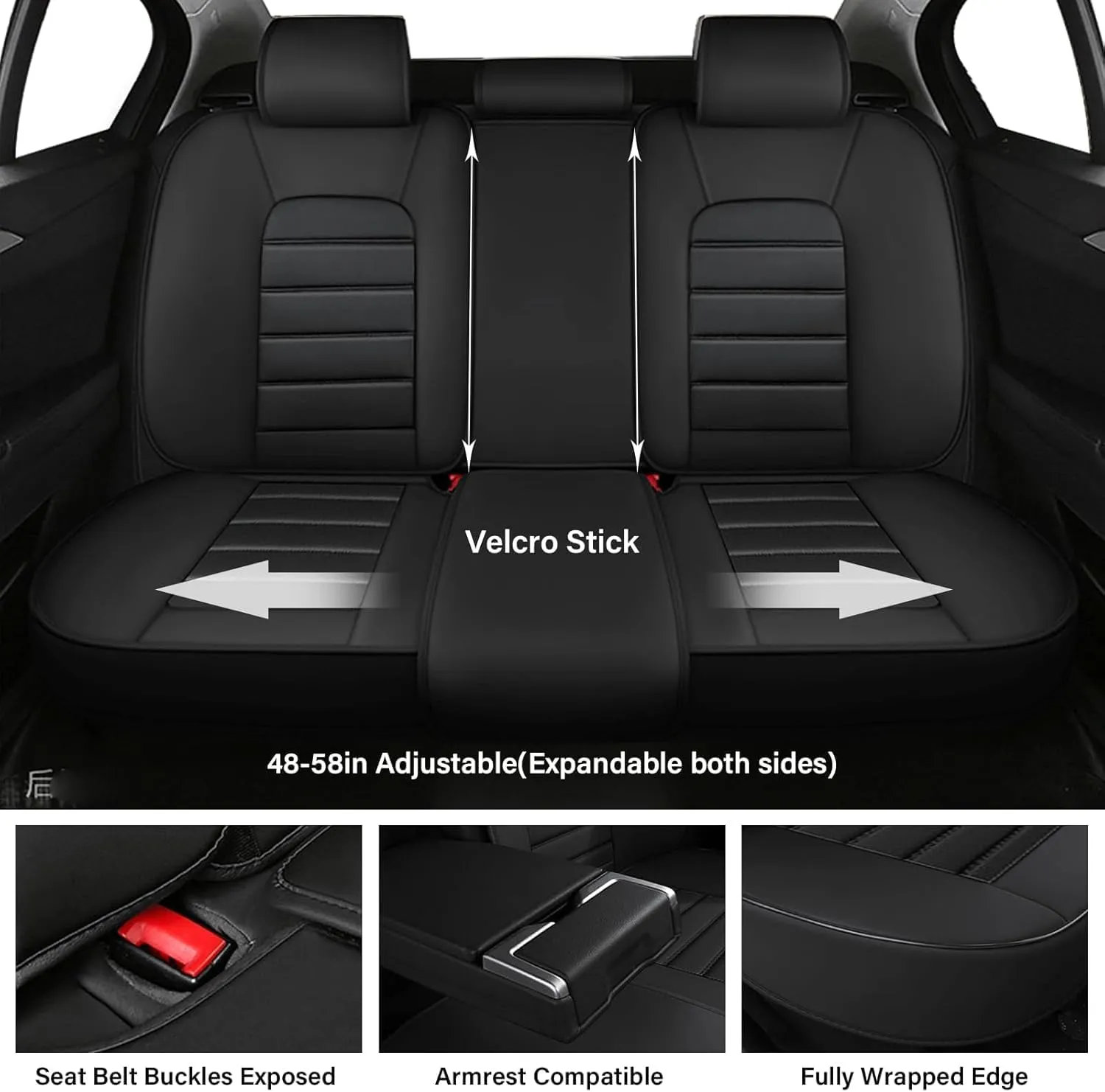Fit for 98% of BMW Car Seat Covers, Full Surround Faux Leather Anti-Slip Waterproof Auto Seat Cover(Black&Red,Full Set)