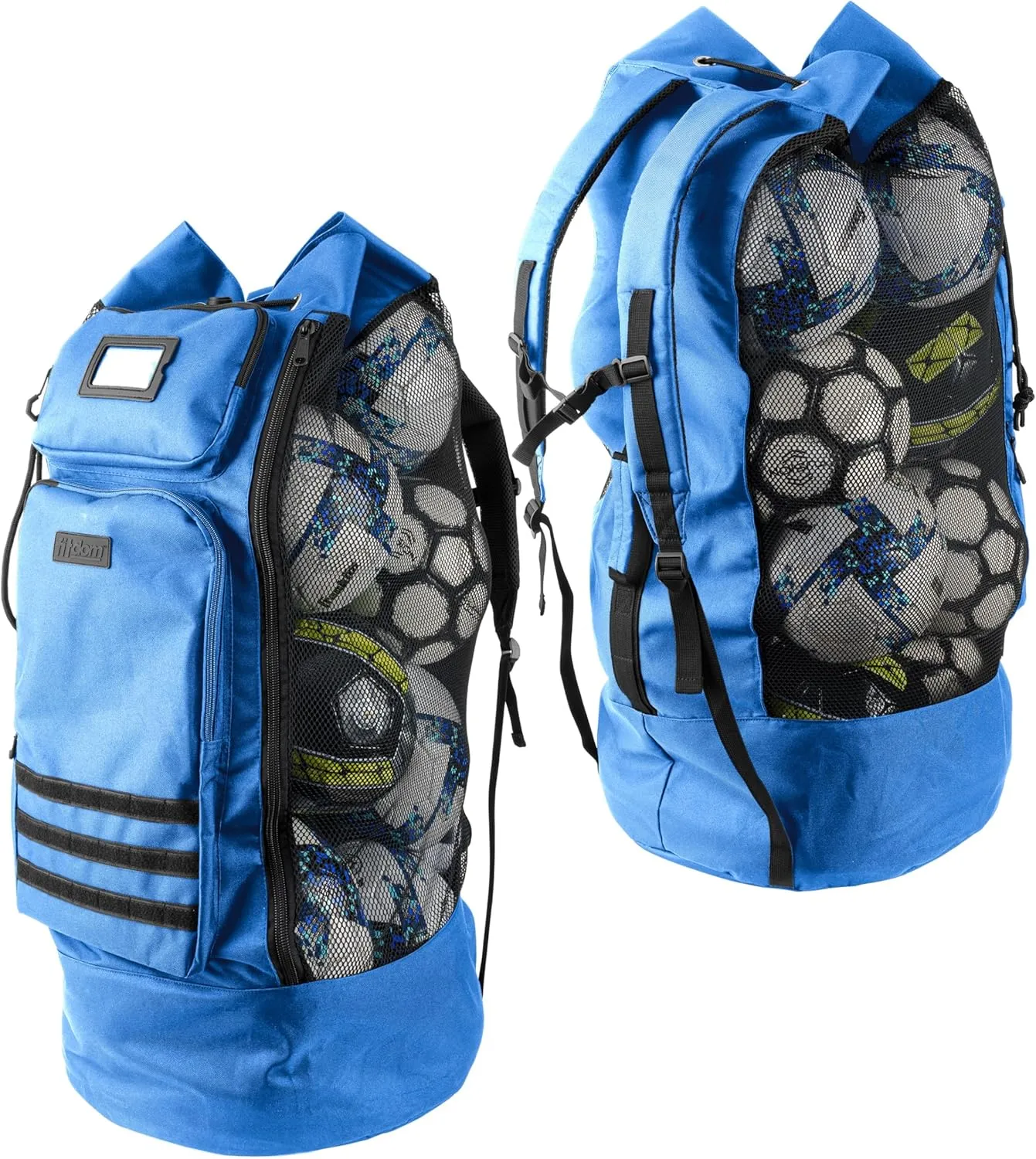 Fitdom Heavy Duty XL Soccer Mesh Equipment Ball Bag w/Adjustable Backpack Shoulder Strap Design for Coach. 2 Different Size Front Pockets for Sporting Accessories.