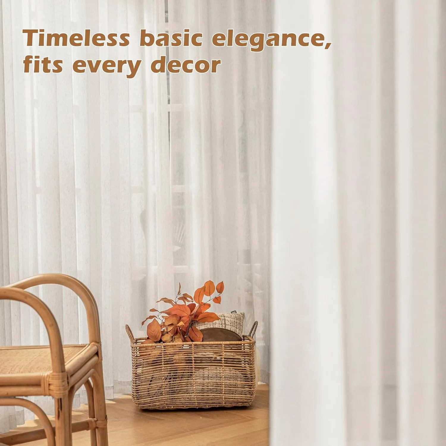 Flax Sheer Linen Curtains for Living Room 84inch Long Beige Natural Flax Blend Sheer Window Drapes for Bedroom, Farmhouse, Casual Rod Pocket, 52"x84" 2 Panels, Cream White