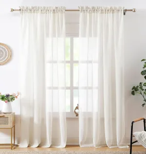 Flax Sheer Linen Curtains for Living Room 84inch Long Beige Natural Flax Blend Sheer Window Drapes for Bedroom, Farmhouse, Casual Rod Pocket, 52"x84" 2 Panels, Cream White