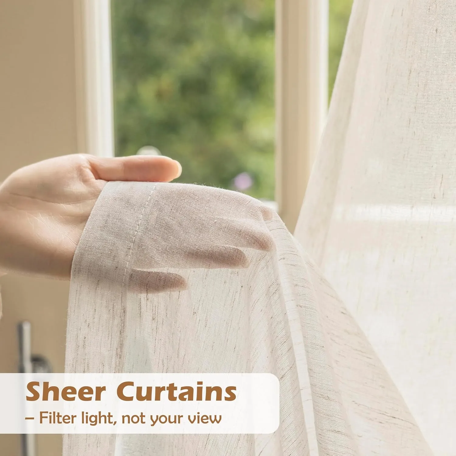 Flax Sheer Linen Curtains for Living Room 84inch Long Beige Natural Flax Blend Sheer Window Drapes for Bedroom, Farmhouse, Casual Rod Pocket, 52"x84" 2 Panels, Cream White