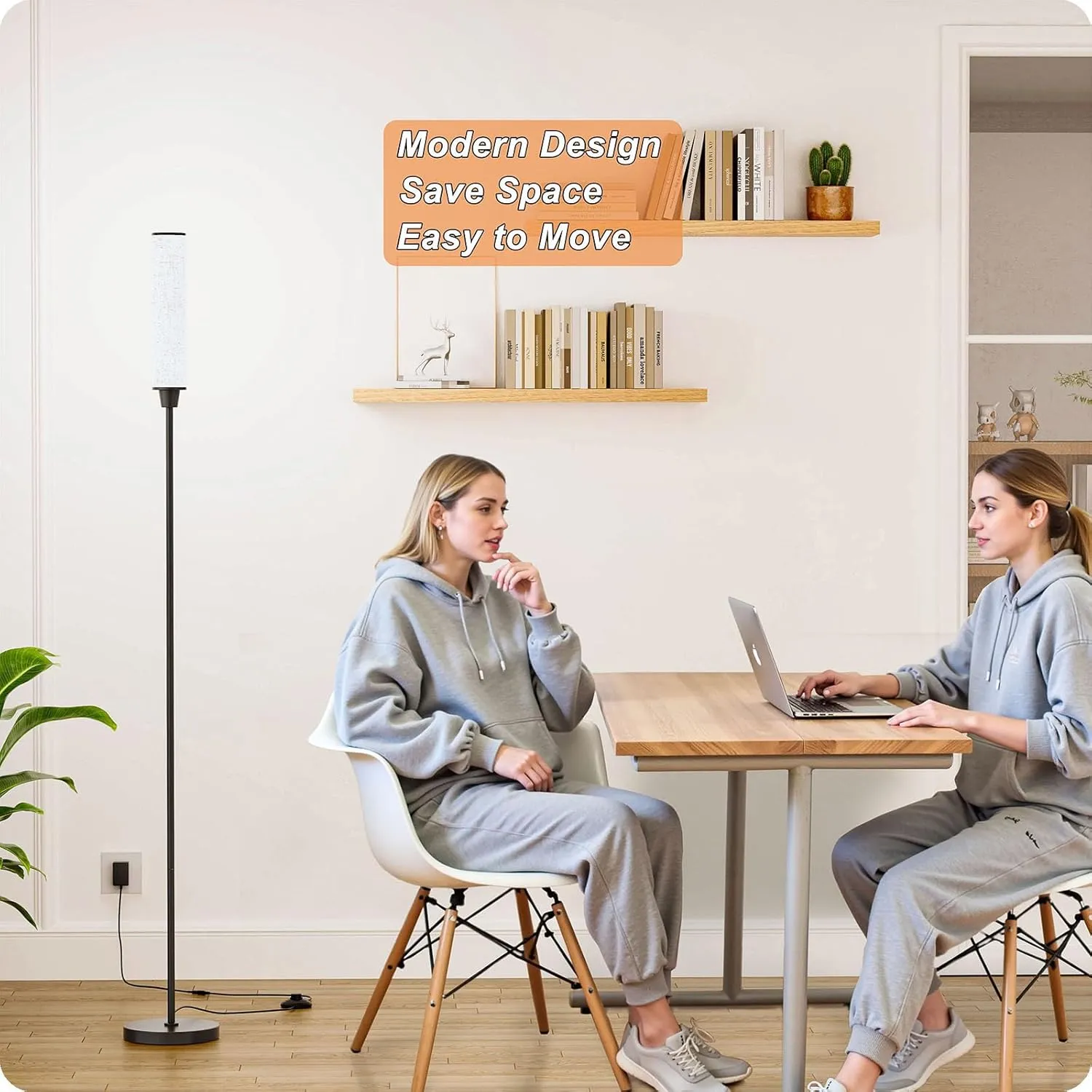 Floor Lamp with Remote Control, Floor Lamps for Living Room/Bedroom/Office, Stepless Adjustable 3000K-6000K Colors and 10-100% Brightness,Standing Light with Foot Switch (Black Beige Linen)