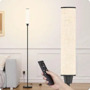 Floor Lamp with Remote Control, Floor Lamps for Living Room/Bedroom/Office, Stepless Adjustable 3000K-6000K Colors and 10-100% Brightness,Standing Light with Foot Switch (Black Beige Linen)