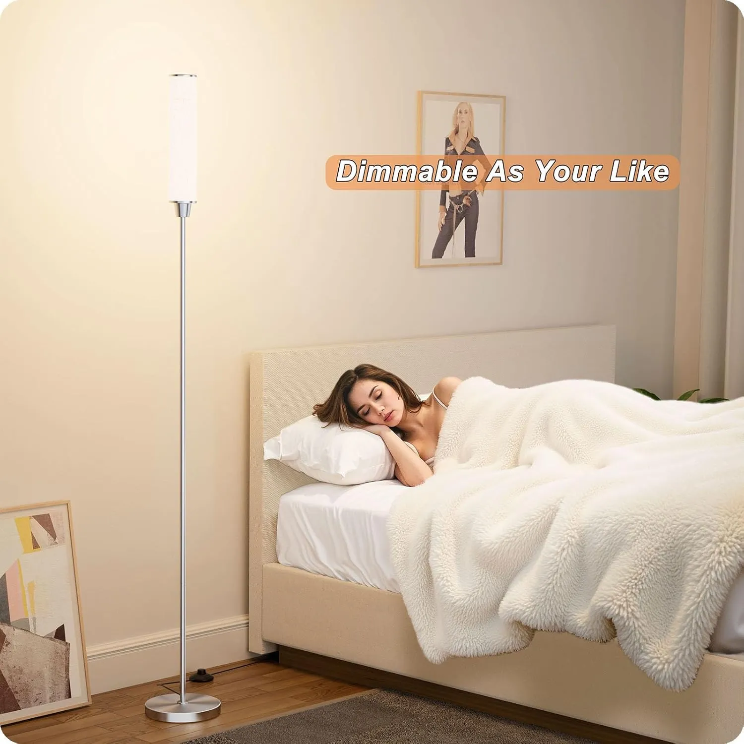 Floor Lamp with Remote Control,Floor Lamps for Living Room/Bedroom/Office, Stepless Adjustable 3000K-6000K Colors and 10-100% Brightness,Standing Light with Foot Switch (Nickel Beige Linen)