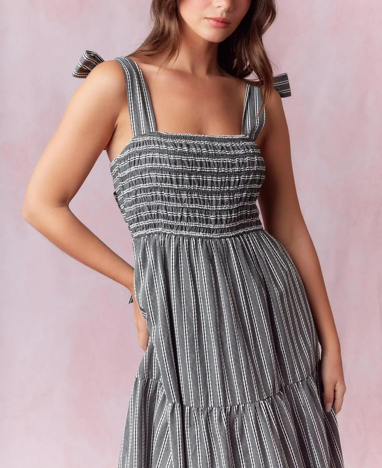 Floral Smocked Maxi Dress for Women Bohemian Tie Shoulder Flowy Beach Dress Y2k Cute Patchwork Long Ruffle Sundress