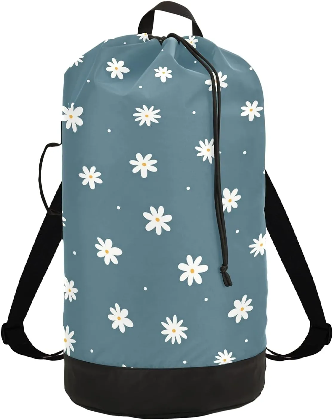 Flower Cute Laundry Bag Backpack with Shoulder Straps Daisy Dirty Clothes Organizer Extra Large Heavy Duty for Camp College Dorm Room Essentials for Girls