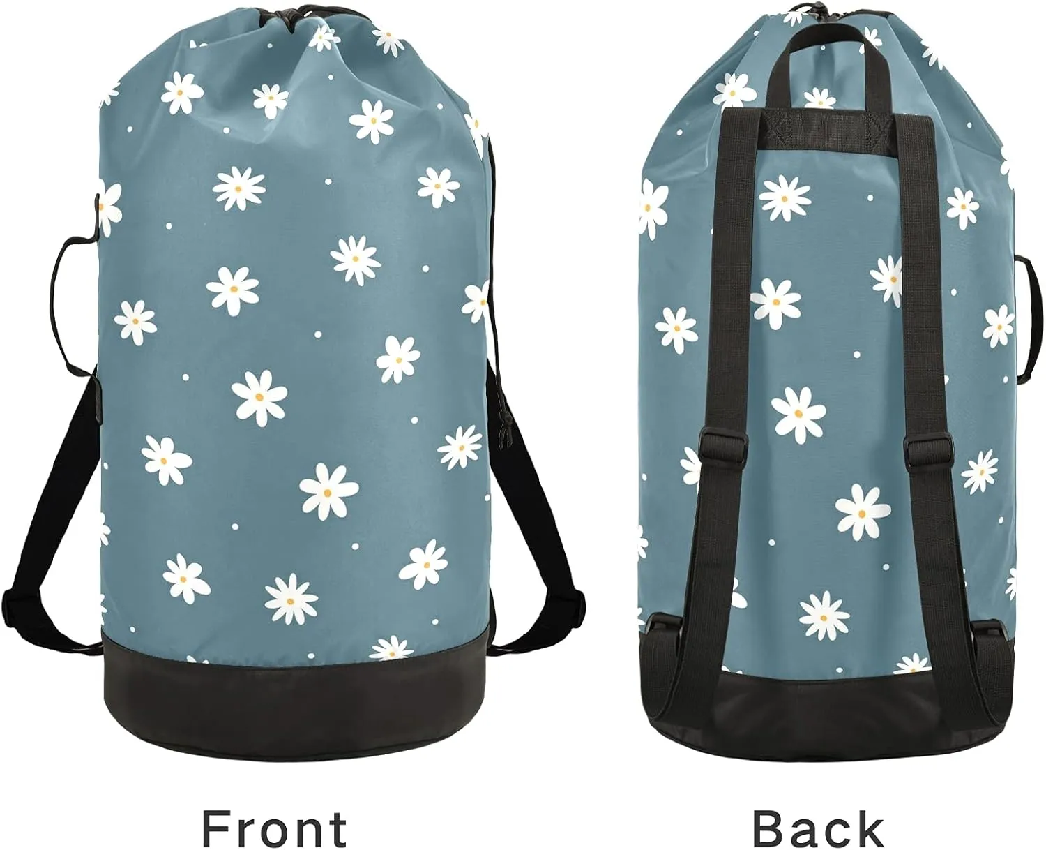 Flower Cute Laundry Bag Backpack with Shoulder Straps Daisy Dirty Clothes Organizer Extra Large Heavy Duty for Camp College Dorm Room Essentials for Girls