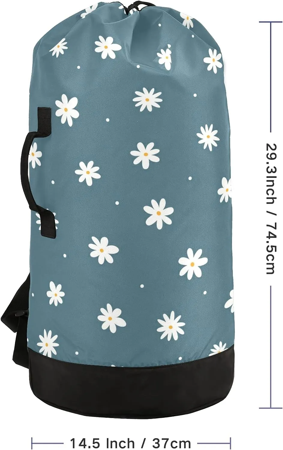 Flower Cute Laundry Bag Backpack with Shoulder Straps Daisy Dirty Clothes Organizer Extra Large Heavy Duty for Camp College Dorm Room Essentials for Girls