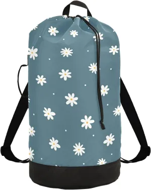 Flower Cute Laundry Bag Backpack with Shoulder Straps Daisy Dirty Clothes Organizer Extra Large Heavy Duty for Camp College Dorm Room Essentials for Girls
