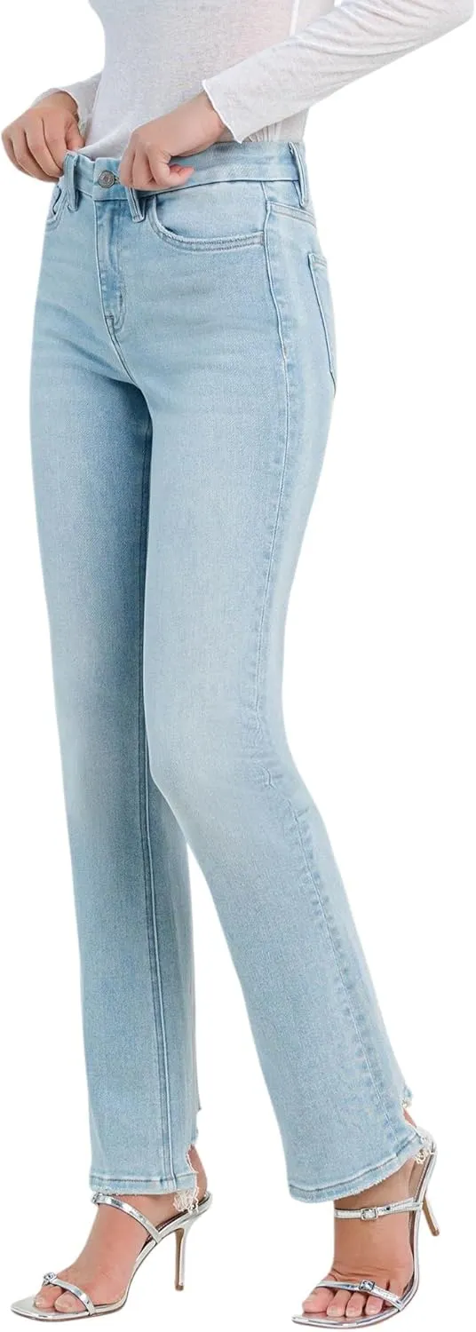 Flying Monkey High Rise Uneven Raw Hem Bootcut Jeans F5547