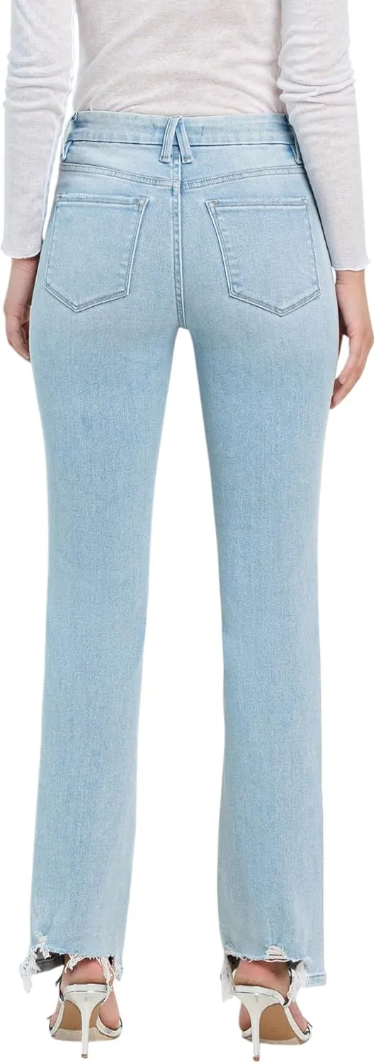 Flying Monkey High Rise Uneven Raw Hem Bootcut Jeans F5547