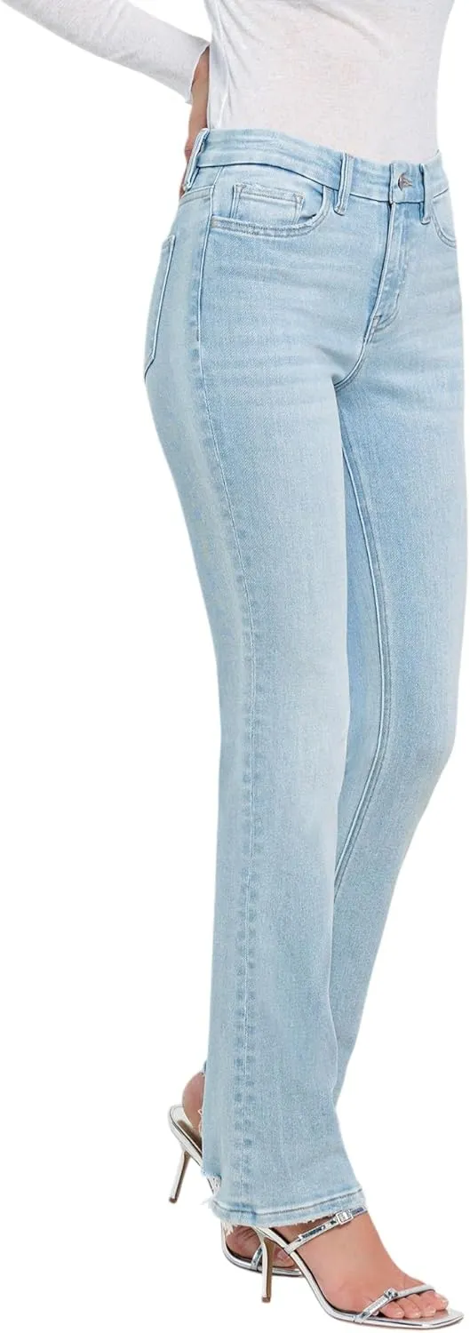 Flying Monkey High Rise Uneven Raw Hem Bootcut Jeans F5547