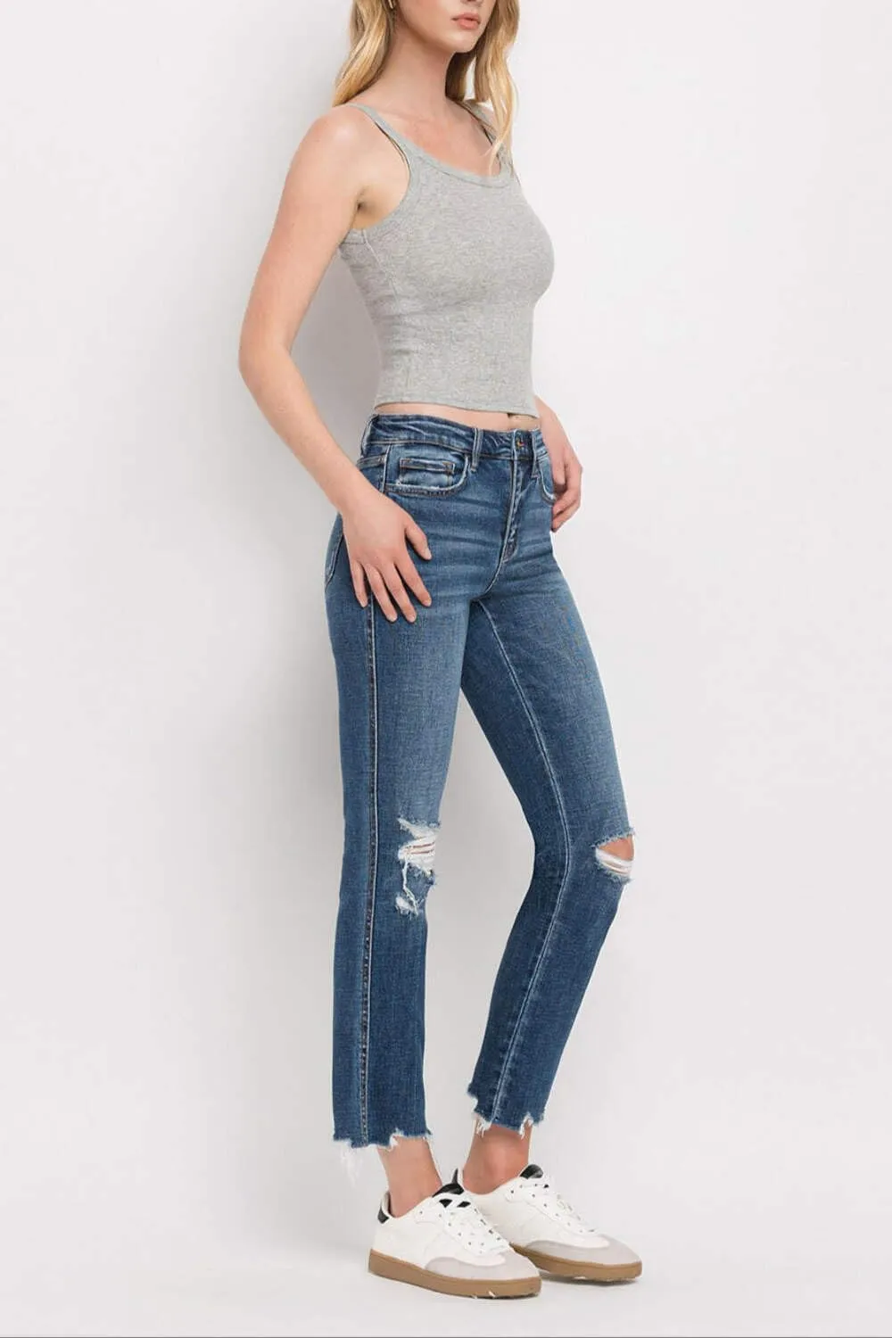 Flying Monkey - Mid Rsie Crop Slim Straight Medium Jeam - F4531