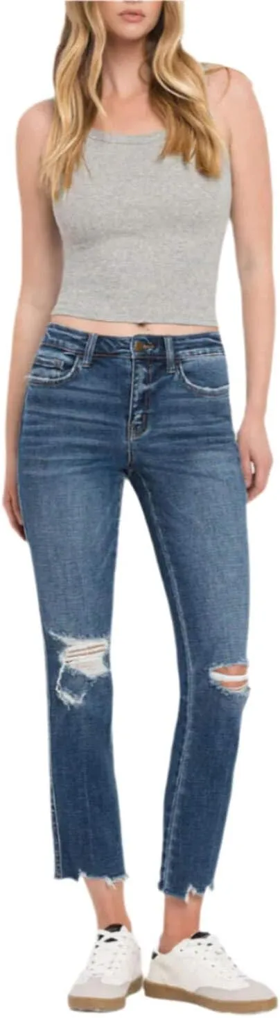 Flying Monkey - Mid Rsie Crop Slim Straight Medium Jeam - F4531